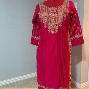 Elegant Pink and Gold Embroidered Dress